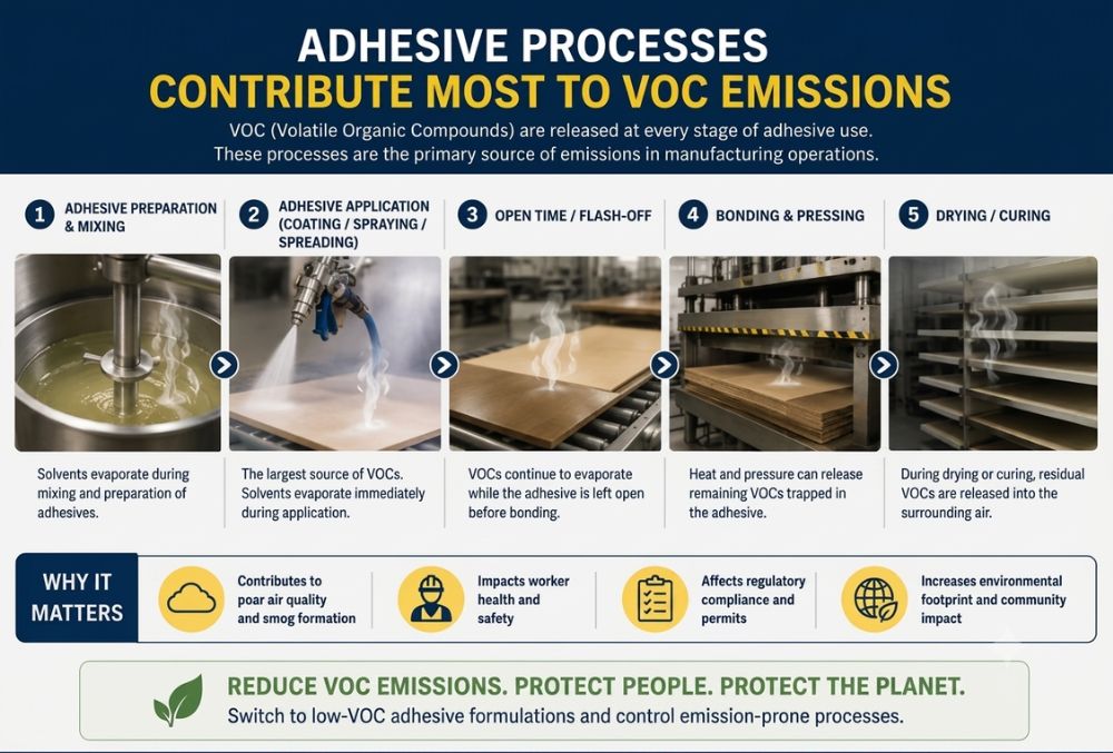 High-risk areas contributing VOC emissions for adhesive processes
